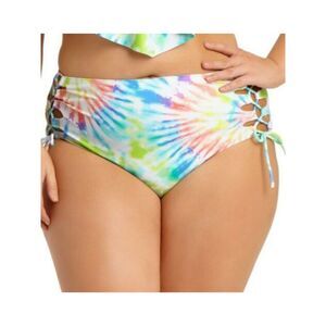 CALIFORNIA SUNSHINE Women's White Lace-Up Sides High Waisted Swimsuit Bottom 3X